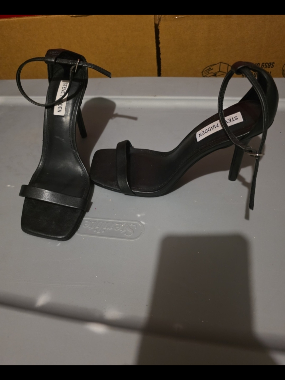 Steve Madden Black Ankle-Strap Stiletto Sandals